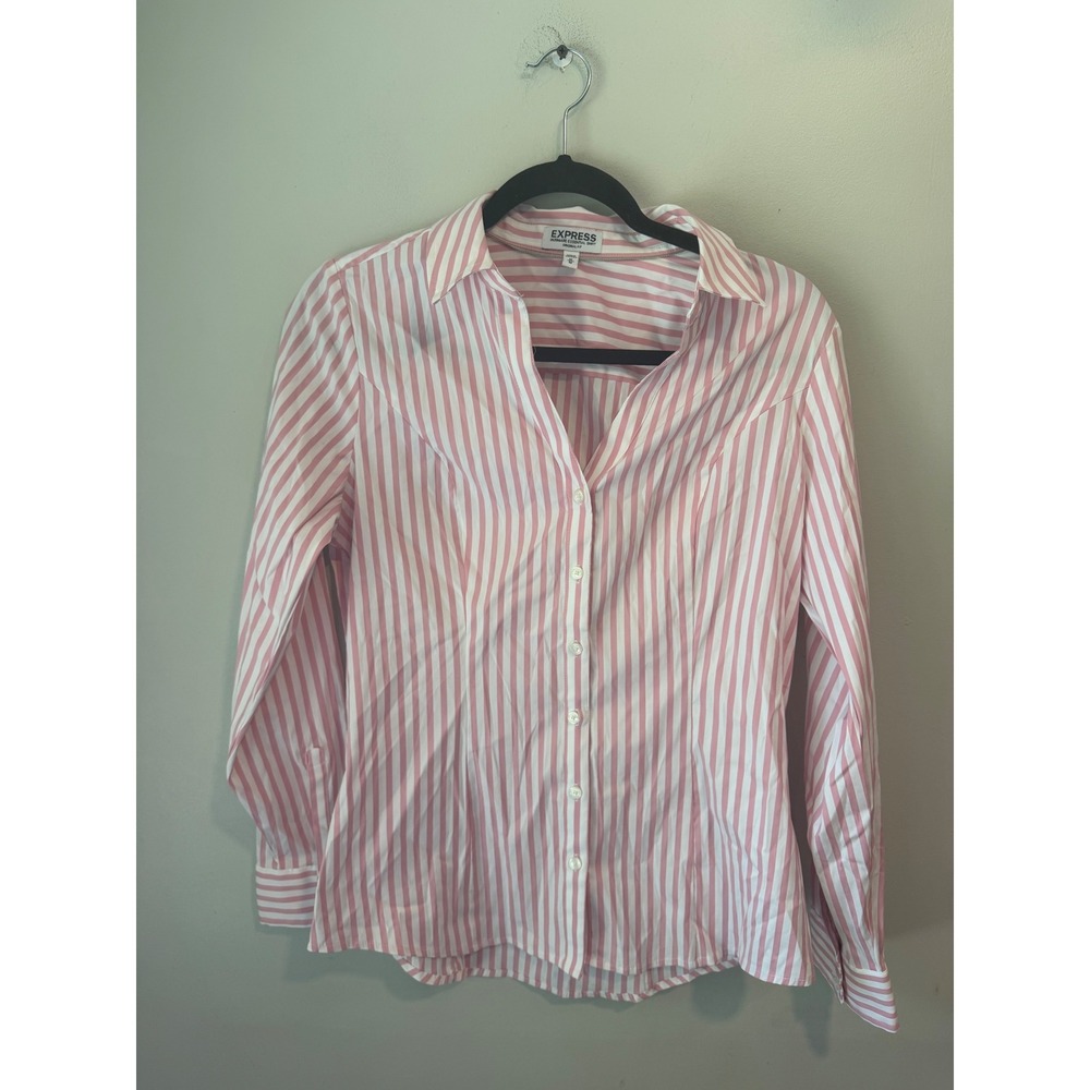 Express Ultimate Essential Shirt Pink White Striped Button Up Original Fit M